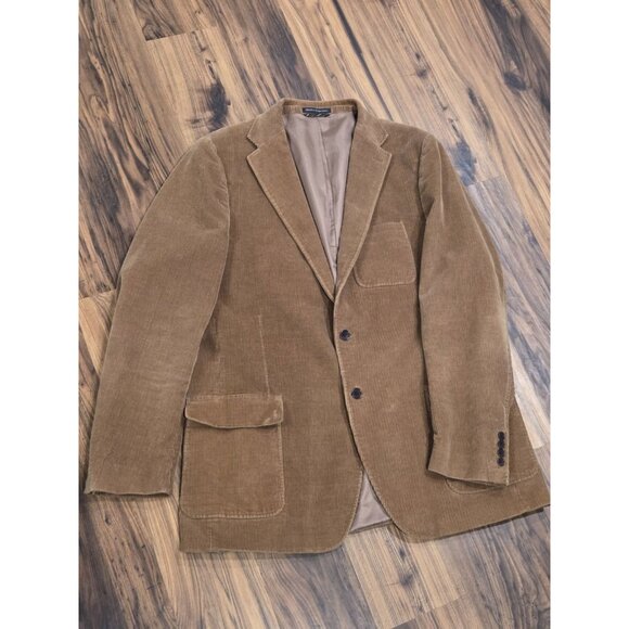 LL Bean Corduroy Blazer Jacket Sz 46L Camel Pinstripe Sleeve Lining Rich Power - Picture 1 of 15